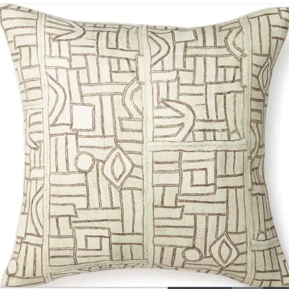 St. Frank Ecru Maze Kuba Cloth Pillow